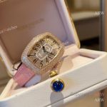 High Quality Franck Muller 316 Stainless Steel  Pink Strap Paved Diamond Face Dial Paved Diamond Bezel Watch 30*40mm